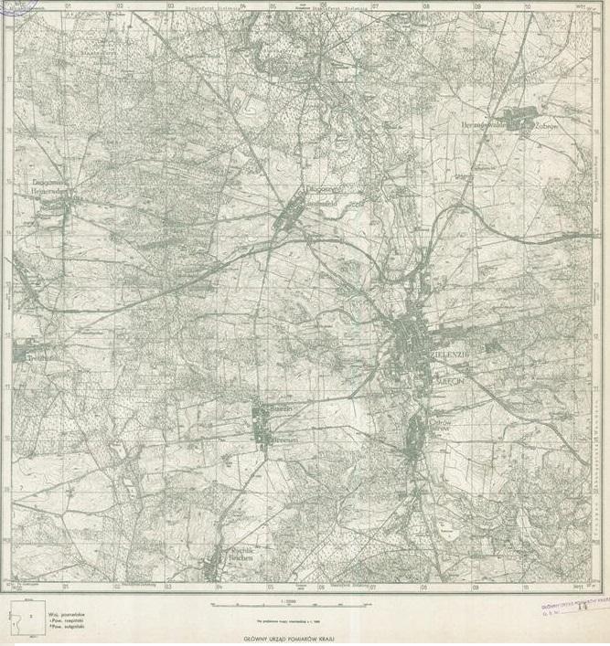 Zdjecie przedstawia mapę okolic Sulęcina z 1940 r. Mapa pochodzi z archiwum Nadleśnictwa